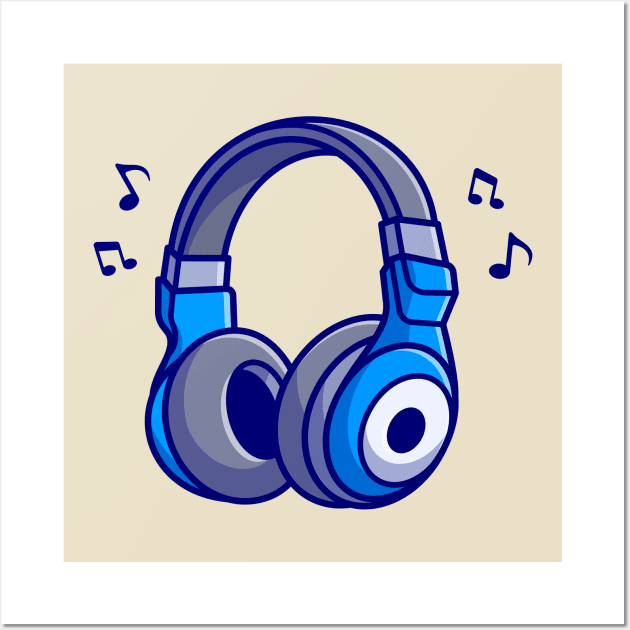 Headphones With Notes Cartoon Wall Art by Catalyst Labs